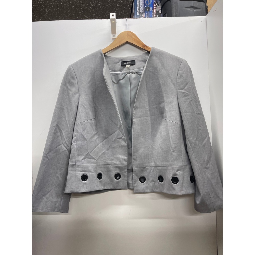 Nine West Womens Gray Grommet Hem Open Front Collarless Blazer Jacket Size 14